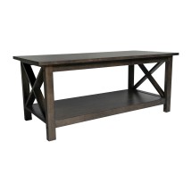 Flash Furniture LFS-2007-DKGRY-GG Farmhouse Style Wood Coffee Table with X-Frame Design and Lower Shelf. Dark Gray