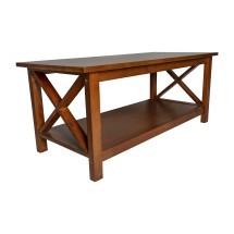 Flash Furniture LFS-2007-WAL-GG Farmhouse Style Wood Coffee Table with X-Frame Design and Lower Shelf, Walnut