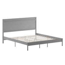 Flash Furniture MG-09003KB-K-GRYWSH-GG King Size Solid Wood Platform Bed with Wooden Slats and Headboard, Gray