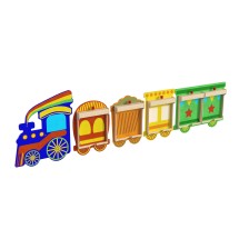 Flash Furniture MK-ME06486-GG Bright Beginnings Wooden Train STEAM Wall System with 5 Accessory Panel Holders