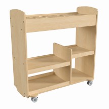 Flash Furniture MK-ME16614-GG Bright Beginnings Wooden Double Sided Mobile Storage Cart, 14 Round Storage Compartments, 4 Storage Shelves