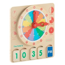 Flash Furniture MK-MK11145-GG Bright Beginnings STEM Telling Time Learning Board with Digital and Analog Readings, Natural/Multicolor