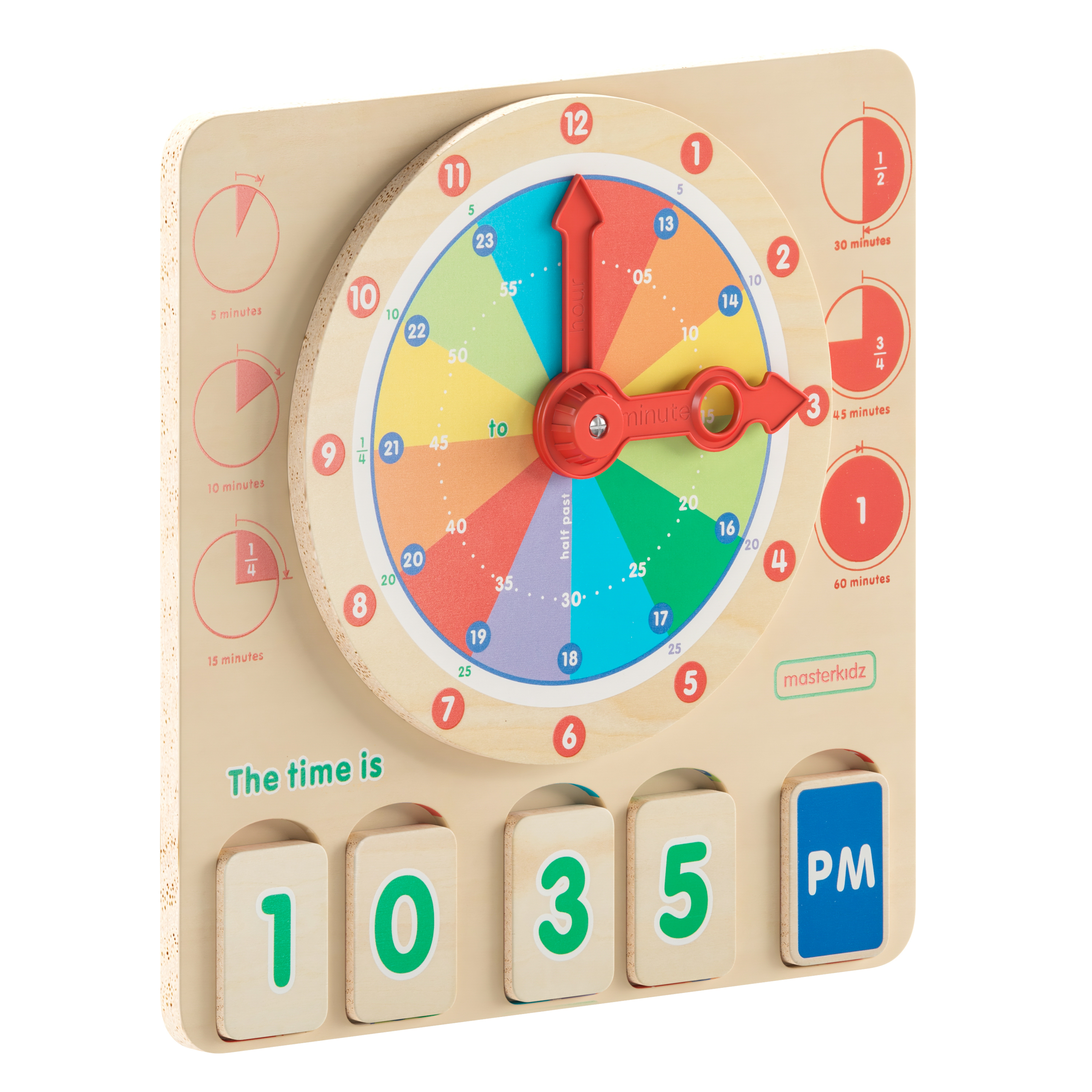 Flash Furniture MK-MK11145-GG Bright Beginnings STEM Telling Time Learning Board with Digital and Analog Readings, Natural/Multicolor