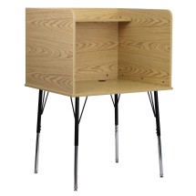 Flash Furniture MT-M6221-GLSC-OAK-GG Stand-Alone Study Carrel with Height Adjust Legs and Wire Management, Oak Finish