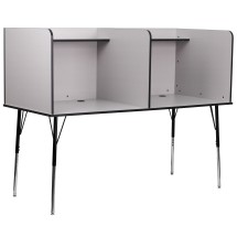 Flash Furniture MT-M6222-DBLSC-GRY-GG Stand-Alone Double Study Carrel with Height Adjust Legs and Wire Management, Nebula Grey Finish