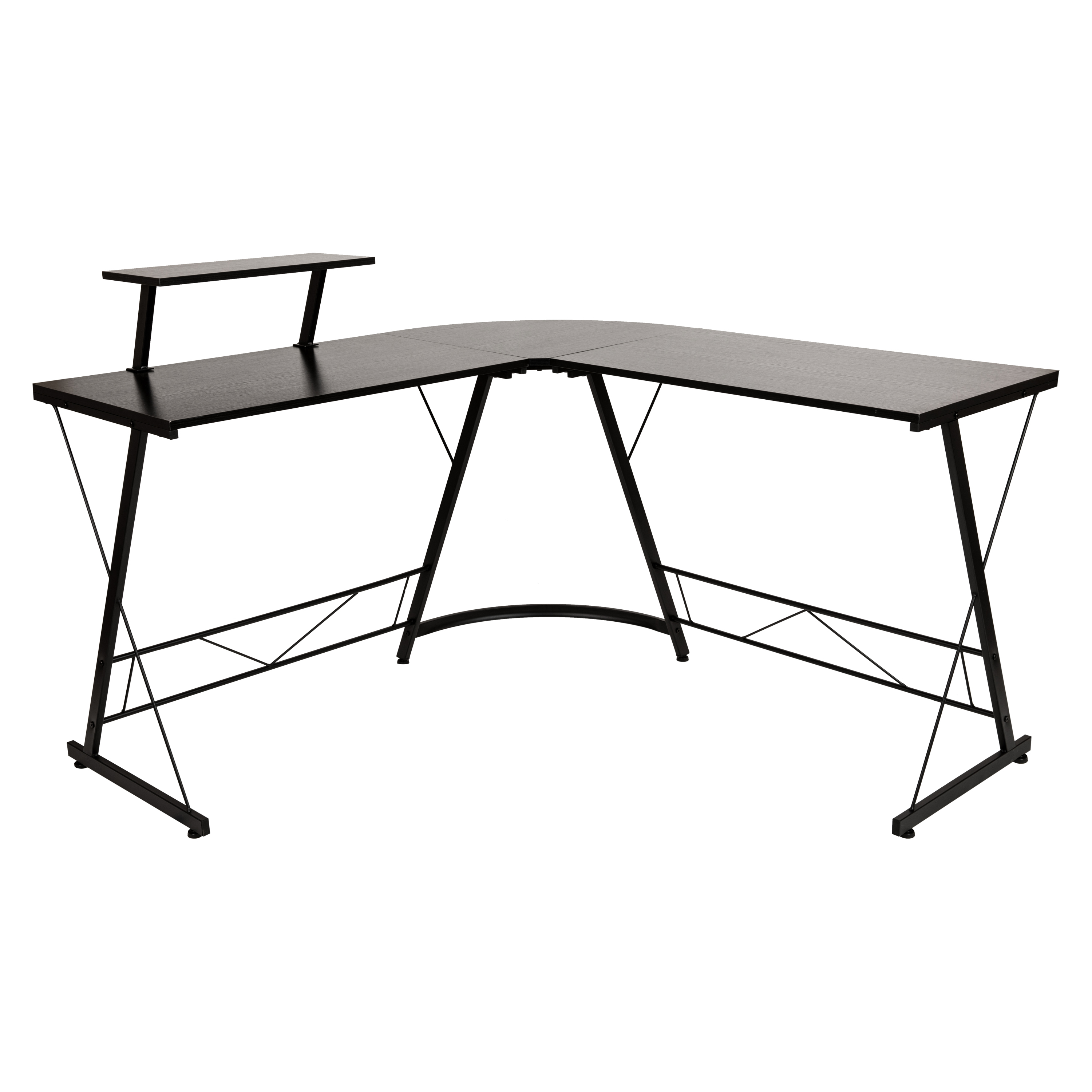 Flash Furniture NAN-CD-22181-BK-BK-GG L-Shaped Desk 71.5" Computer Corner Desk, Black/Black
