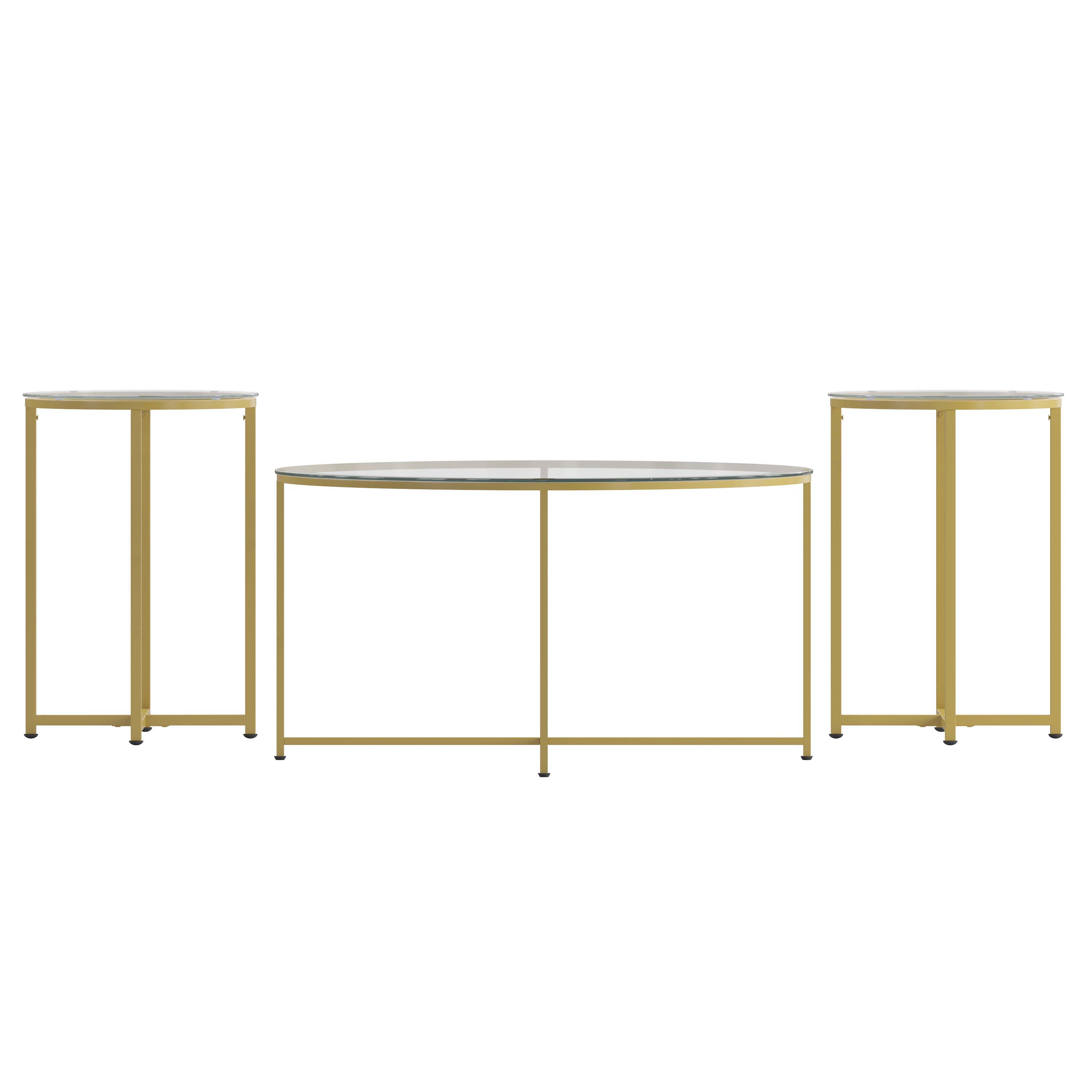 Flash Furniture NAN-CEK-10-GG 3 Piece Occasional Glass Top Coffee and End Table Set with Brushed Gold Frame