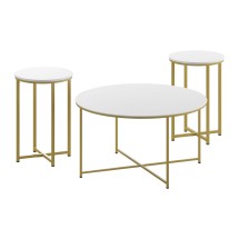 Flash Furniture NAN-CEK-12-GG 3 Piece Occasional White Laminate Coffee and End Table Set with Brushed Gold Crisscross Frame