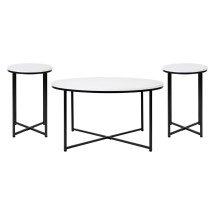 Flash Furniture NAN-CEK-1787-BK-GG 3 Piece Occasional White Laminate Coffee and End Table Set with Matte Black Crisscross Frame
