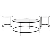 Flash Furniture NAN-CEK-21750-BK-GG 3 Piece Occasional Glass Coffee and End Table Set with Round Matte Black Frame -