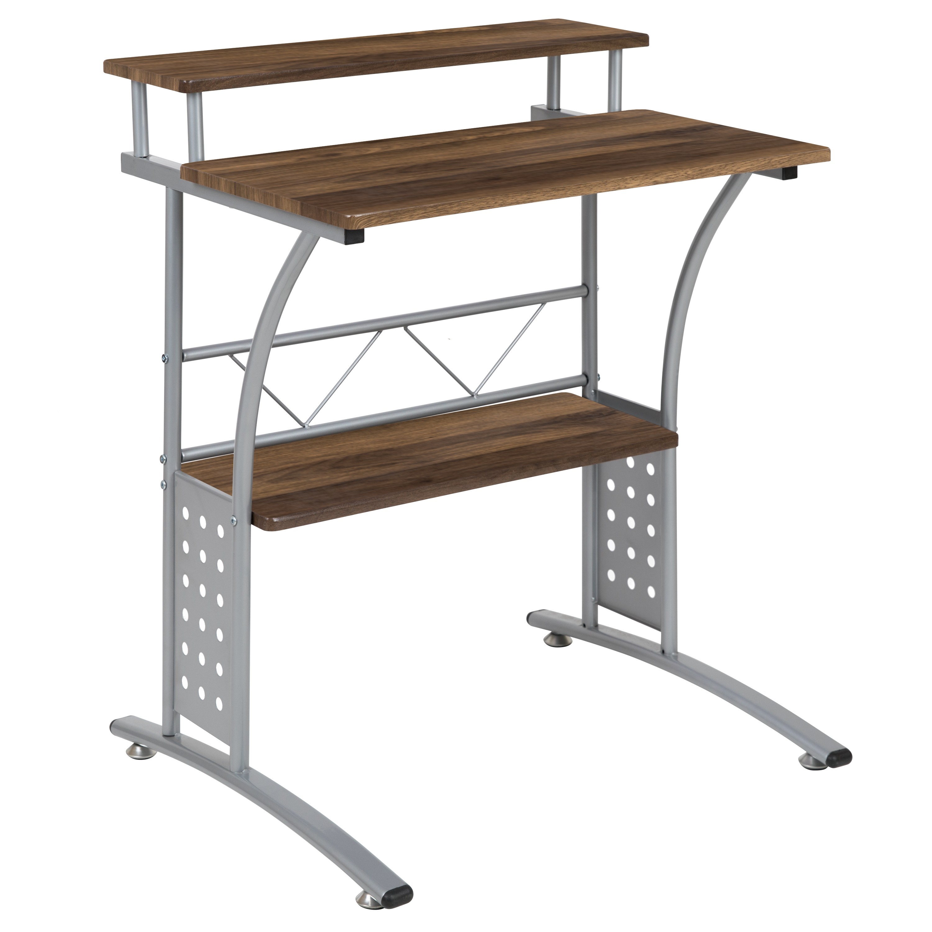 Flash Furniture NAN-CLIFTON-RU-GG Rustic Walnut Computer Desk with Top and Lower Storage Shelves