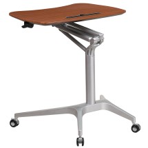 Flash Furniture NAN-IP-10-GG Mobile Sit-Down, Stand-Up Mahogany Computer Ergonomic Desk, 28.25''W