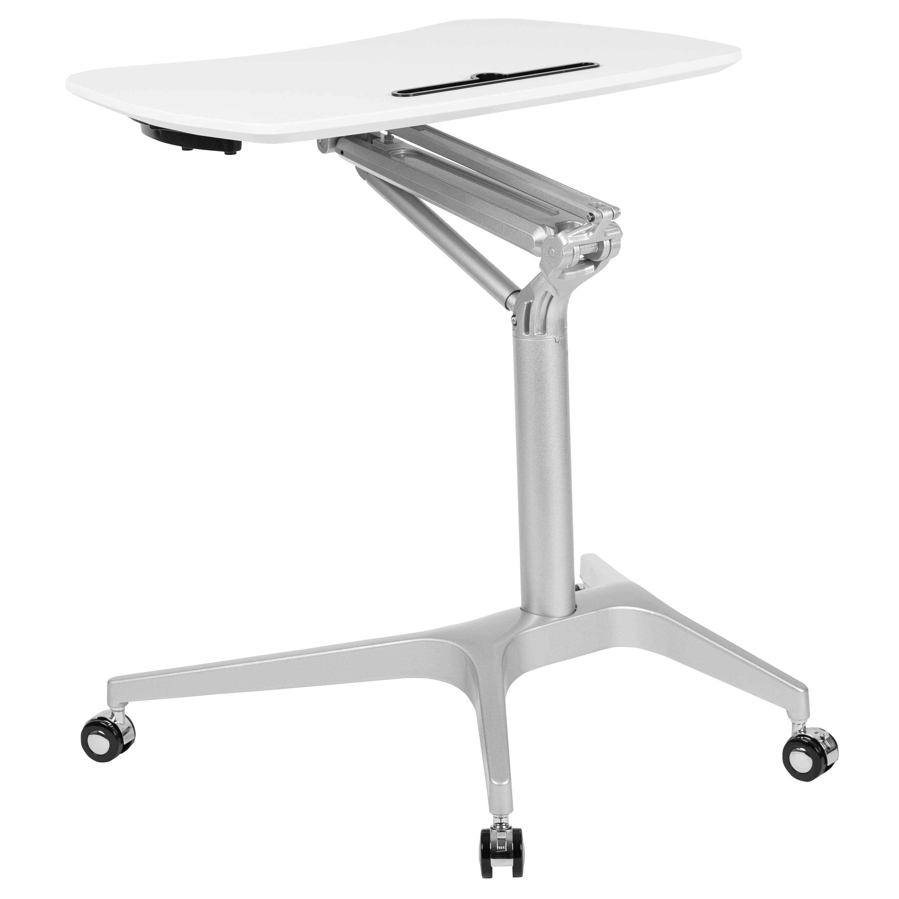 Flash Furniture NAN-IP-10-WH-GG Mobile Sit-Down, Stand-Up White Computer Ergonomic Desk, 28.25"W