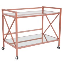 Flash Furniture NAN-JH-17110-GG Glass Kitchen Serving and Bar Cart with Rose Gold Frame