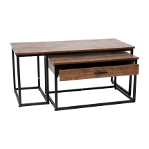 Flash Furniture NAN-JH-17145-GG 2 Piece Modern Walnut Nesting Coffee Table Set with Storage Drawer