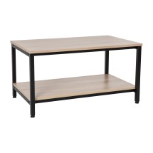 Flash Furniture NAN-JH-17163-GG Modern Industrial 2 Tier Rectangular Metal and Driftwood Coffee Table