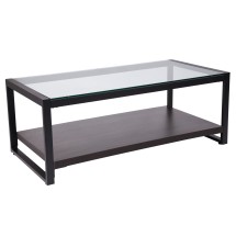 Flash Furniture NAN-JH-1735-GG Rose Glass Coffee Table with Black Metal Frame
