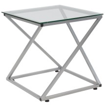 Flash Furniture NAN-JH-1737-GG Glass End Table with Contemporary Steel Design