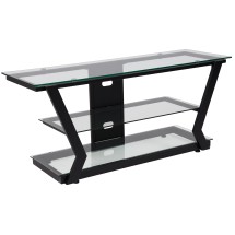 Flash Furniture NAN-JH-1760-GG Glass TV Stand with Black Metal Frame