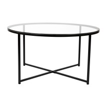 Flash Furniture NAN-JH-1786CT-BK-GG Modern Clear Glass Coffee Table with Crisscross Matte Black Frame