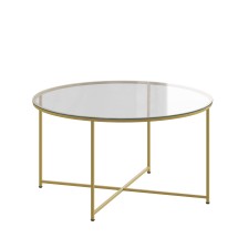 Flash Furniture NAN-JH-1786CT-GG Modern Clear Glass Coffee Table with Crisscross Brushed Gold Frame