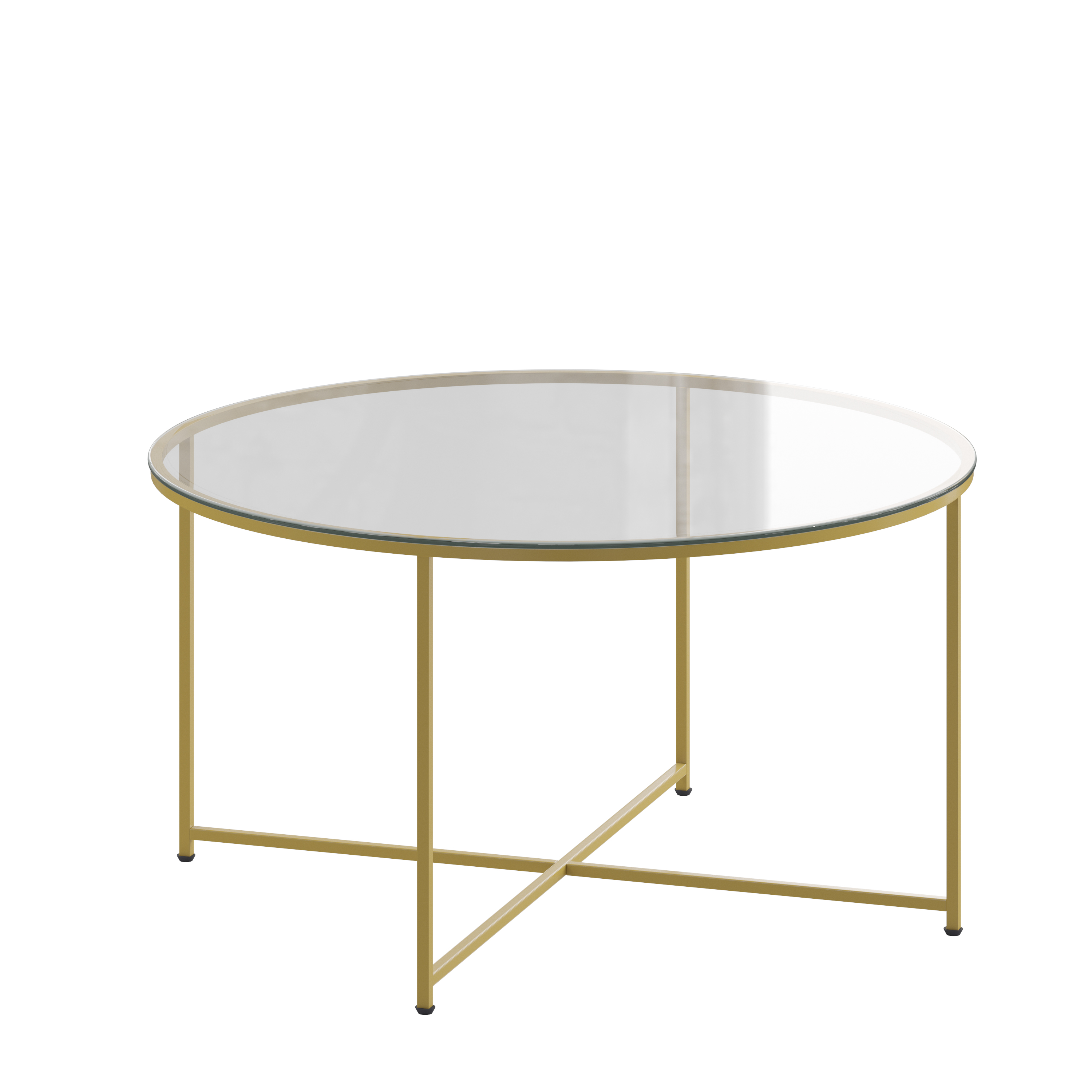 Flash Furniture NAN-JH-1786CT-GG Modern Clear Glass Coffee Table with Crisscross Brushed Gold Frame