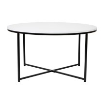 Flash Furniture NAN-JH-1787CT-BK-GG Modern White Finish Coffee Table with Crisscross Matte Black Frame