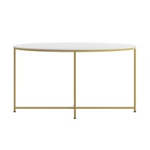Flash Furniture NAN-JH-1787CT-GG Modern White Finish Coffee Table with Crisscross Brushed Gold Frame