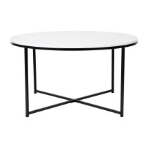 Flash Furniture NAN-JH-1787CT-MRBL-BK-GG Modern White Marble Finish Coffee Table with Crisscross Matte Black Frame