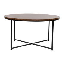 Flash Furniture NAN-JH-1787CT-WAL-BK-GG Modern Walnut Finish Coffee Table with Crisscross Matte Black Frame