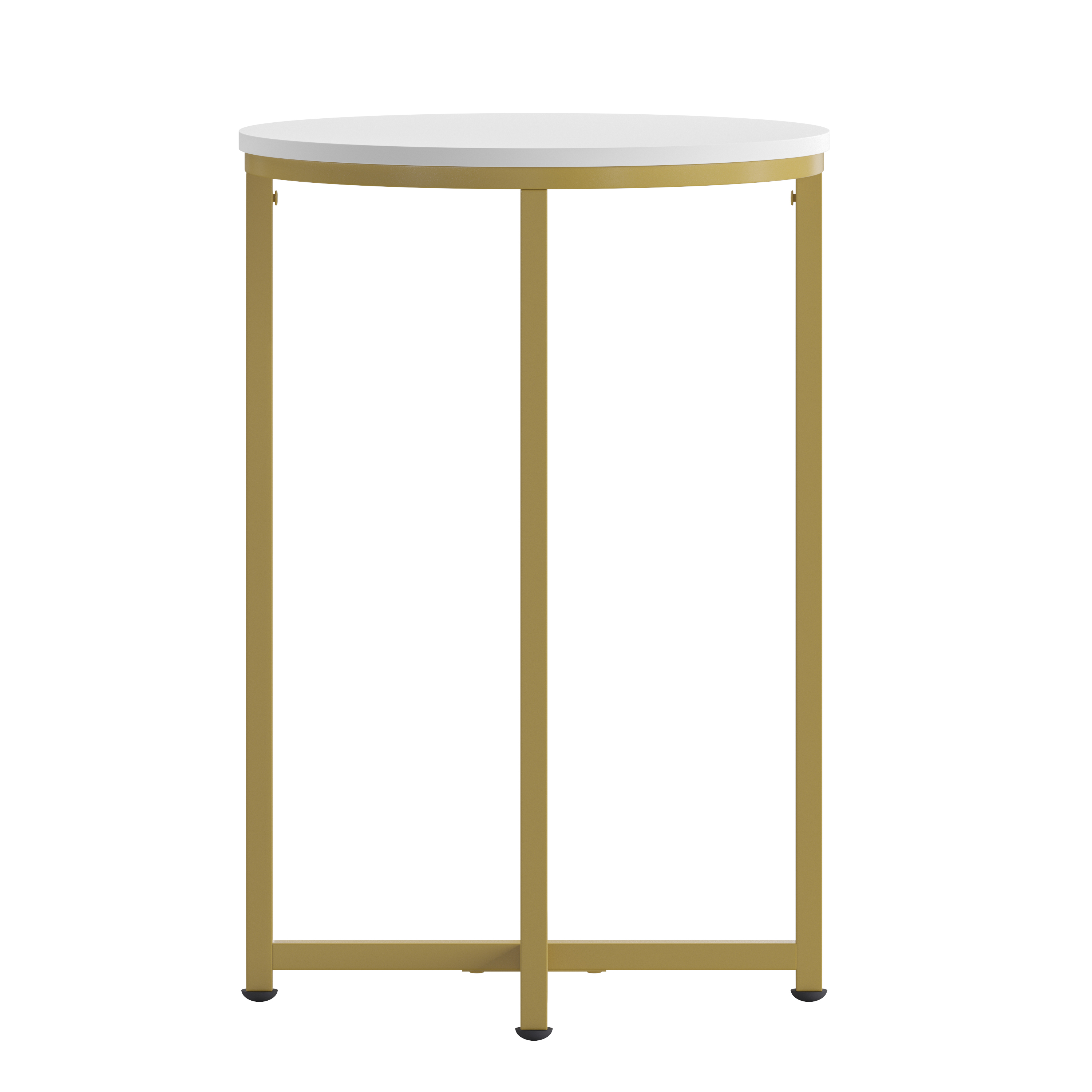 Flash Furniture NAN-JH-1787ET-GG Modern White Finish End Table with Crisscross Brushed Gold Frame