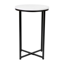 Flash Furniture NAN-JH-1787ET-MRBL-BK-GG Modern White Marble Finish End Table with Crisscross Matte Black Frame