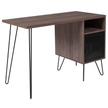Flash Furniture NAN-JN-21735T-GG Rustic Wood Computer Desk with Metal Cabinet Door and Black Metal Legs