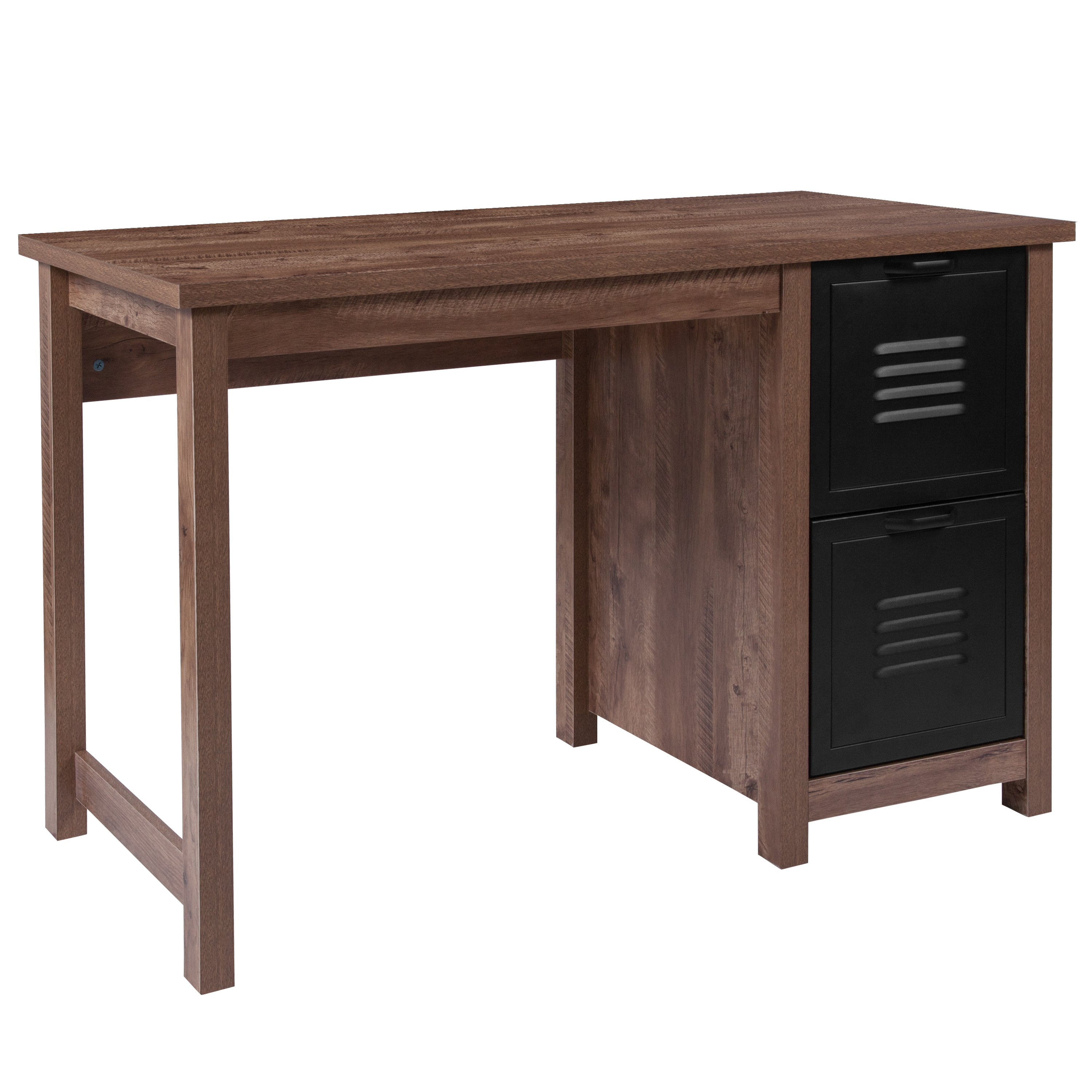 Flash Furniture NAN-JN-21736T-GG Crosscut Oak Wood Grain Finish Computer Desk with Metal Drawers