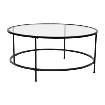 Flash Furniture NAN-JN-21750CT-BK-GG Modern Round Clear Glass Coffee Table with Matte Black Frame