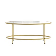 Flash Furniture NAN-JN-21750CT-GG Modern Round Clear Glass Coffee Table with Brushed Gold Frame