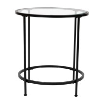 Flash Furniture NAN-JN-21750ET-BK-GG Modern Round Clear Glass End Table with Matte Black Frame