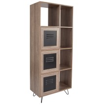 Flash Furniture NAN-JN-21804B-GG 63&quot;H Rustic Wood Grain Bookcase with Metal Cabinet Doors