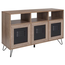 Flash Furniture NAN-JN-21804CT-3-GG 44&quot;W Rustic Wood Grain 3 Shelf Storage Cabinet with Metal Doors