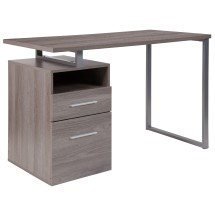 Flash Furniture NAN-JN-2634-GG Light Ash Wood Grain Finish Computer Desk with Drawers and Silver Metal Frame