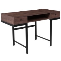 Flash Furniture NAN-NJ-29315-GG Dark Ash Wood Grain Finish Computer Desk with Drawers and Black Metal Legs