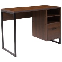 Flash Furniture NAN-NJ-HD10168-GG Rustic Coffee Wood Grain Finish Computer Desk with Black Metal Frame