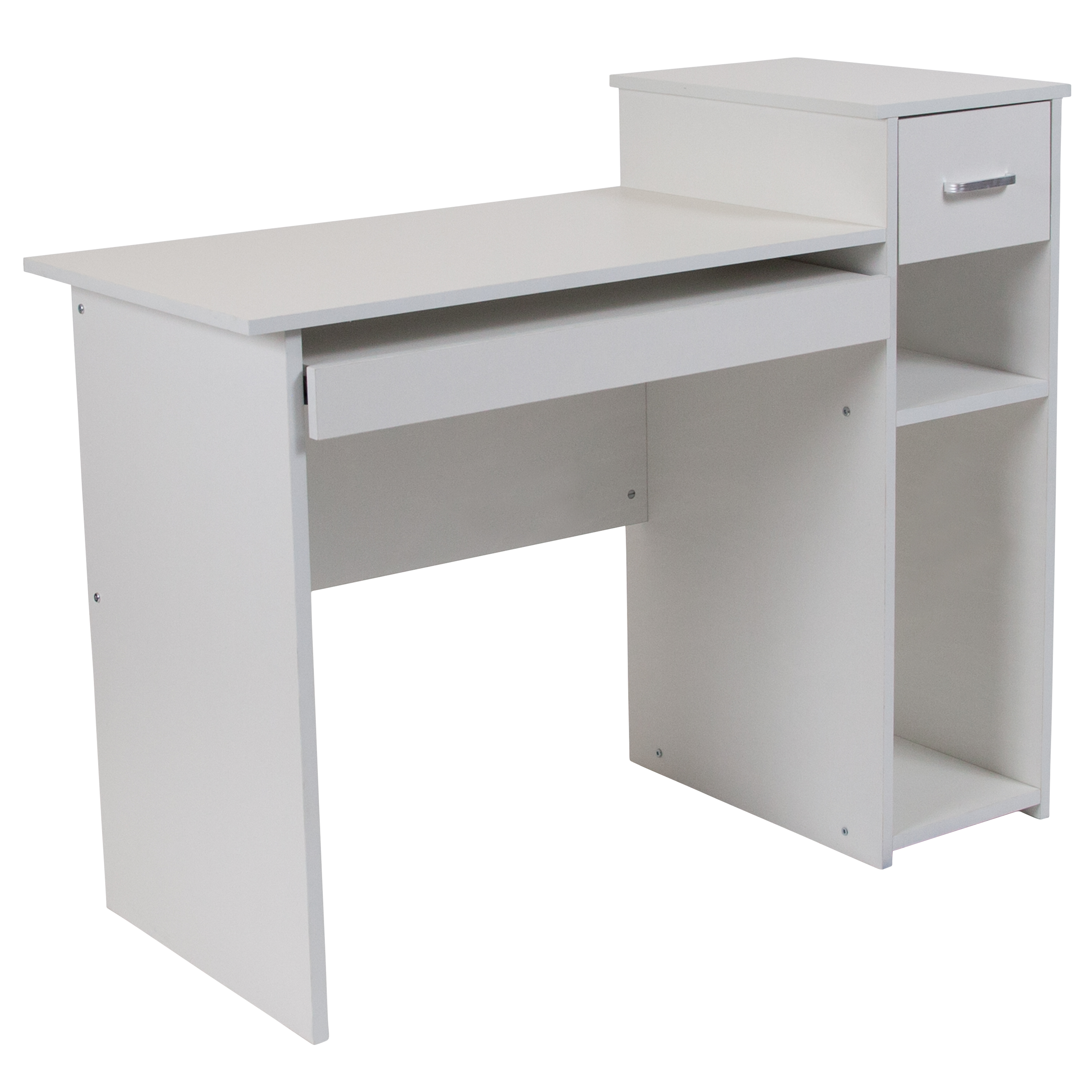 Flash Furniture NAN-NJ-HD3518-W-GG White Computer Desk with Shelves and Drawer