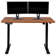 Flash Furniture NAN-TG-2046-R-GG Mahogany Electric Height Adjustable Standing Desk with 48"W x 24"D Table Top