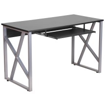 Flash Furniture NAN-WK-004-GG Black Computer Desk with Pull-Out Keyboard Tray and Cross-Brace Frame