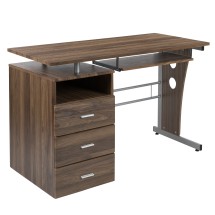 Flash Furniture NAN-WK-008-RU-GG Rustic Walnut Desk with Three Drawer Pedestal and Pull-Out Keyboard Tray