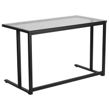 Flash Furniture NAN-WK-055-GG Glass Desk with Black Pedestal Metal Frame