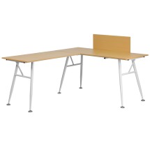 Flash Furniture NAN-WK-110-GG Beech Laminate L-Shape Computer Desk with White Metal Frame