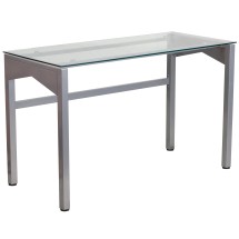 Flash Furniture NAN-YLCD1219-GG Contemporary Clear Tempered Glass Desk with Geometric Sides