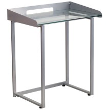 Flash Furniture NAN-YLCD1234-GG Contemporary Clear Tempered Glass Desk with Raised Cable Management Border, Silver Frame